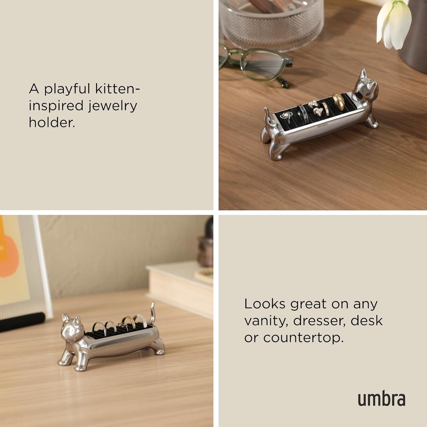 Ring Holder / Gift for Pet Kitty Kitten Lover / Chrome / Ali Cat