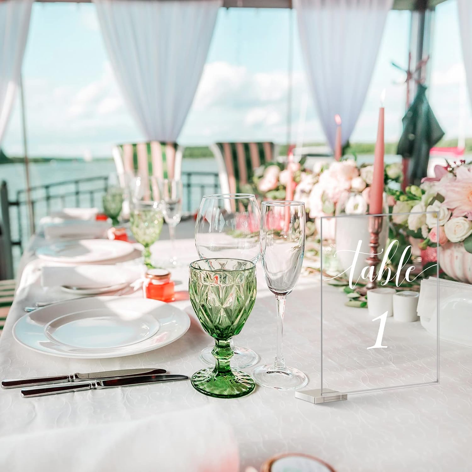 30 Pieces Acrylic Table Numbers 1-30 for Wedding Reception Clear Table Number Signs 1-30 with Stand Hexagonal Rectangle