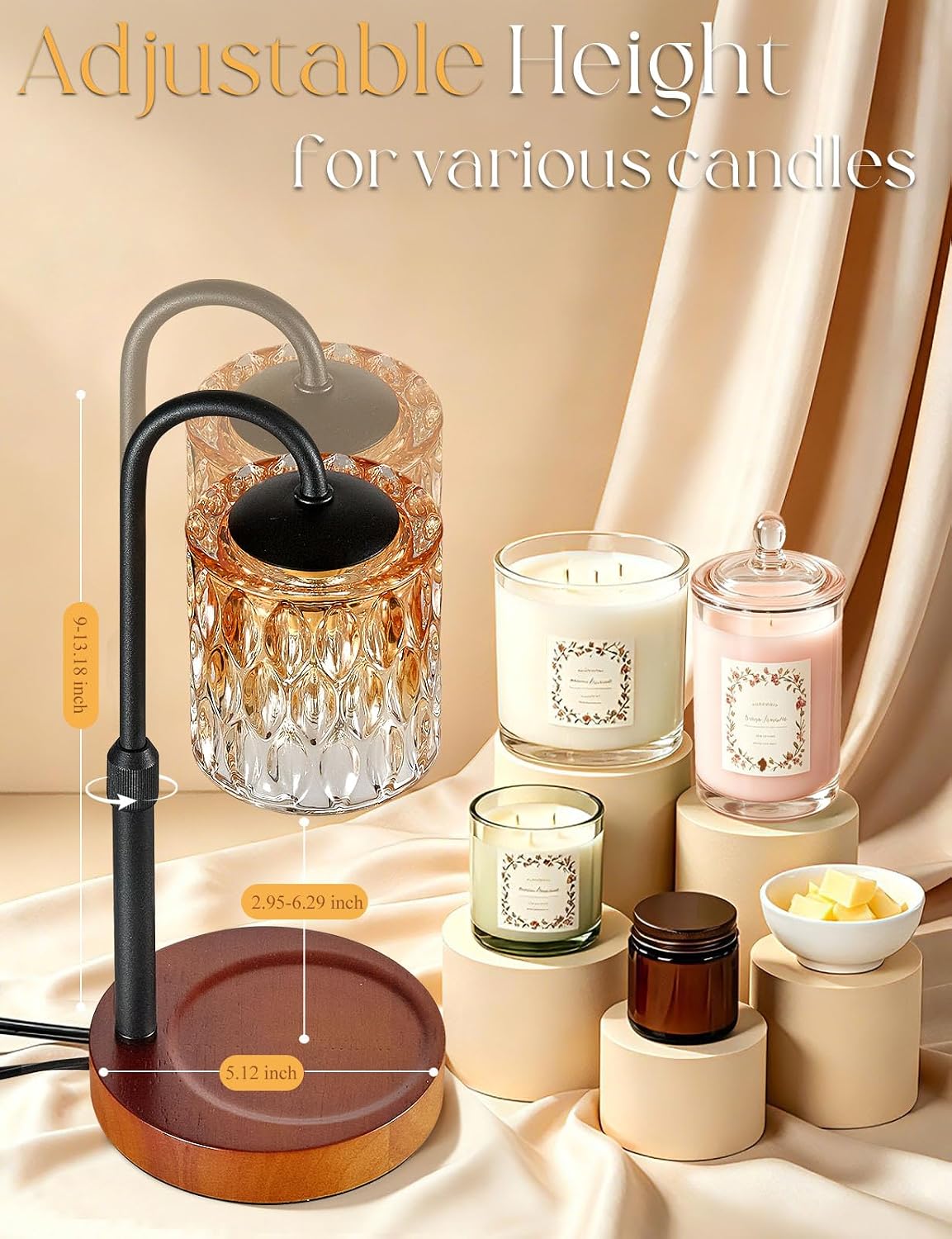 Dimmable Candle Warmer Lamp with Timer, Height Adjustable Electric Candle Wax Warmer, Birthday Gifts for Women Mom