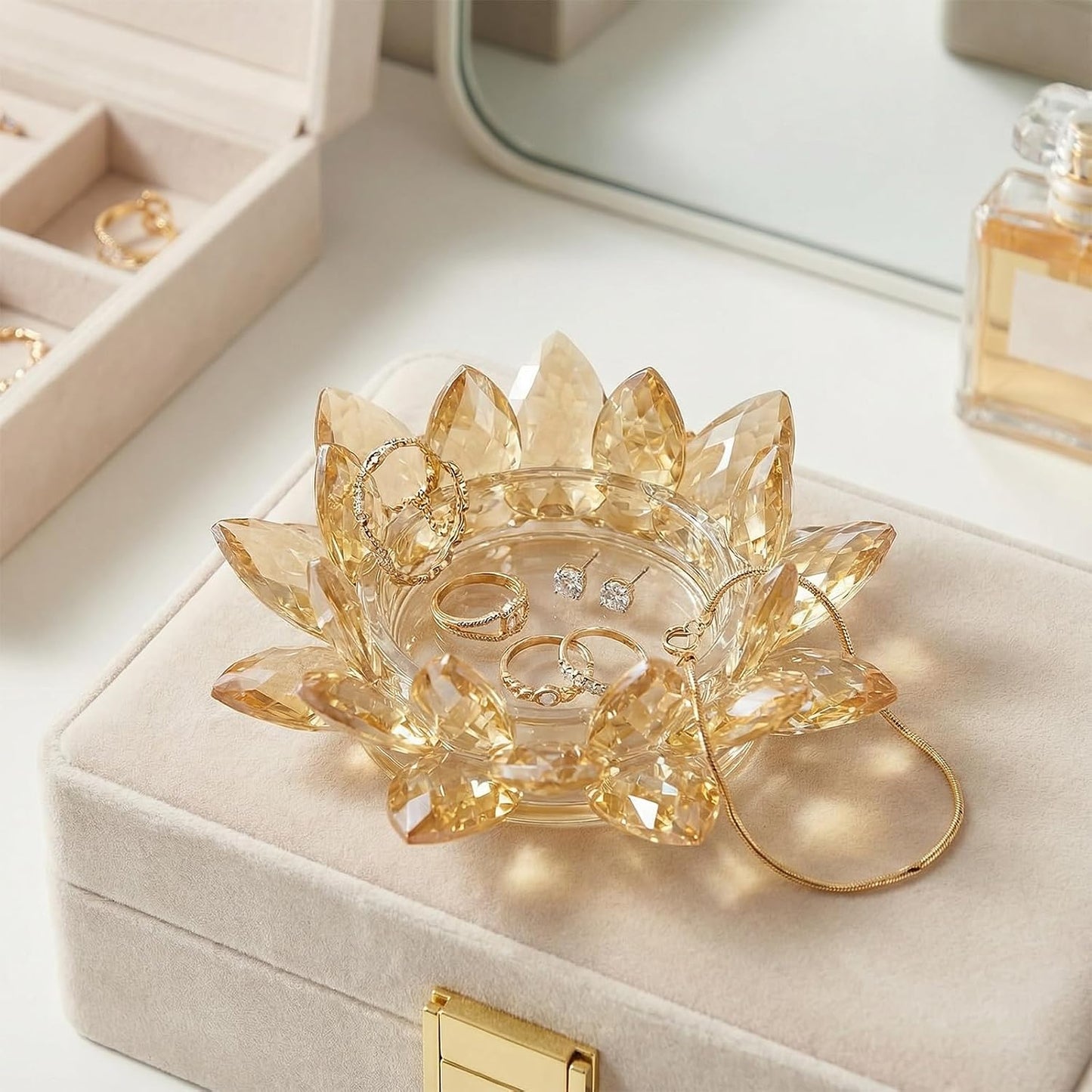 Crystal Flower Jewelry Tray / 6.3" - Gold / Set of 2