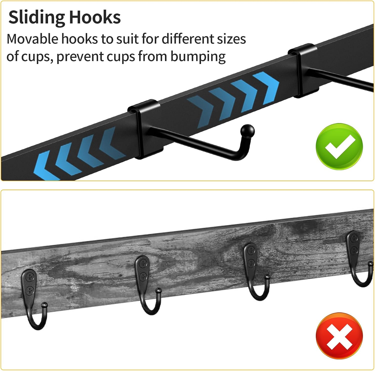 RCHYFEED Coffee Mug Holder Wall Mounted,Metal Mug Rack with 12 Movable Hook | Coffee Cup Holder with Large Storage