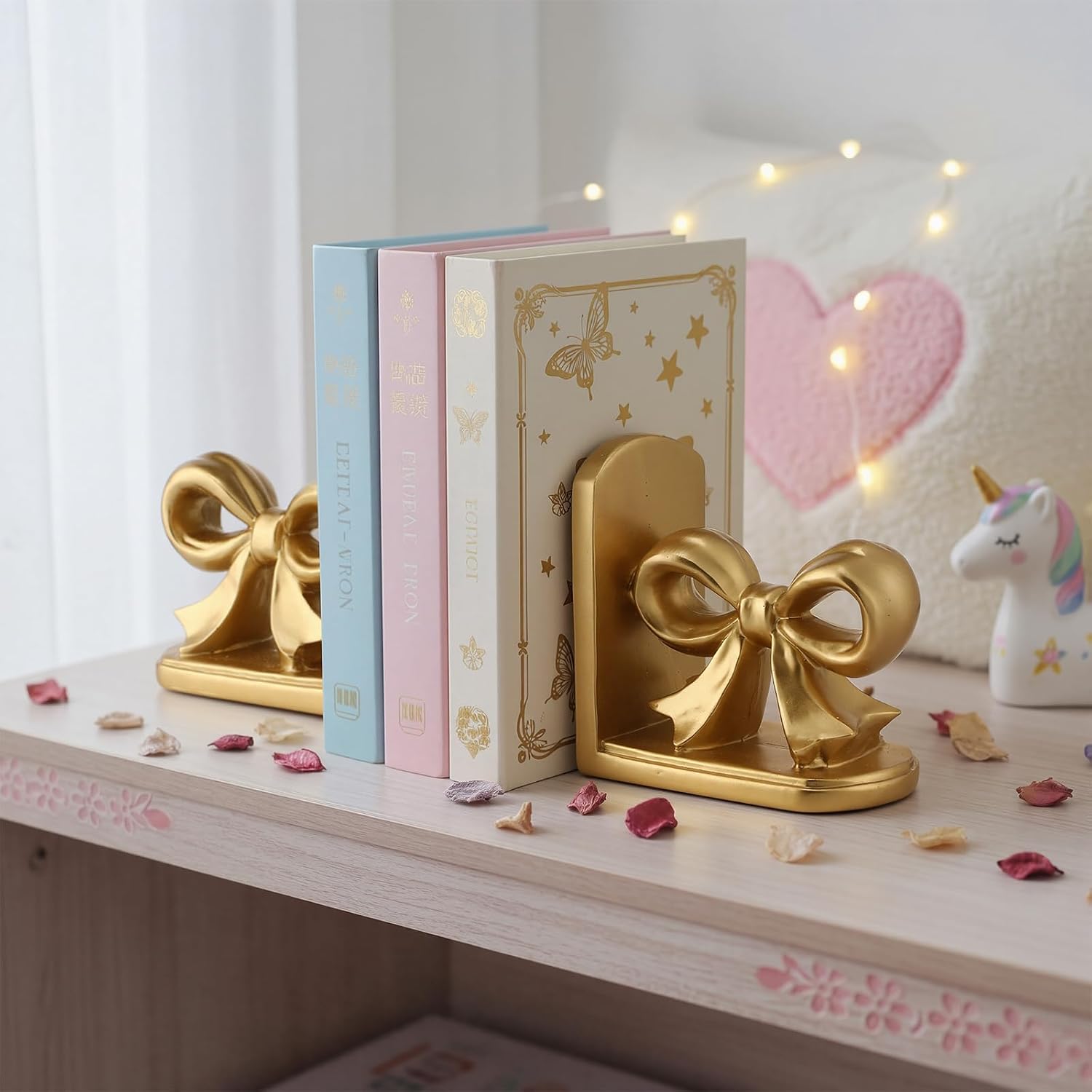 Bow Bookends Resin Bookends Heavy Duty Decorative Book Stand Decor Sculpture / Gold / Set of 2