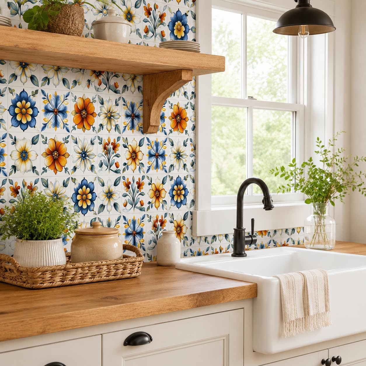 Peel & Stick Wall Tiles / Floral / Set of 24