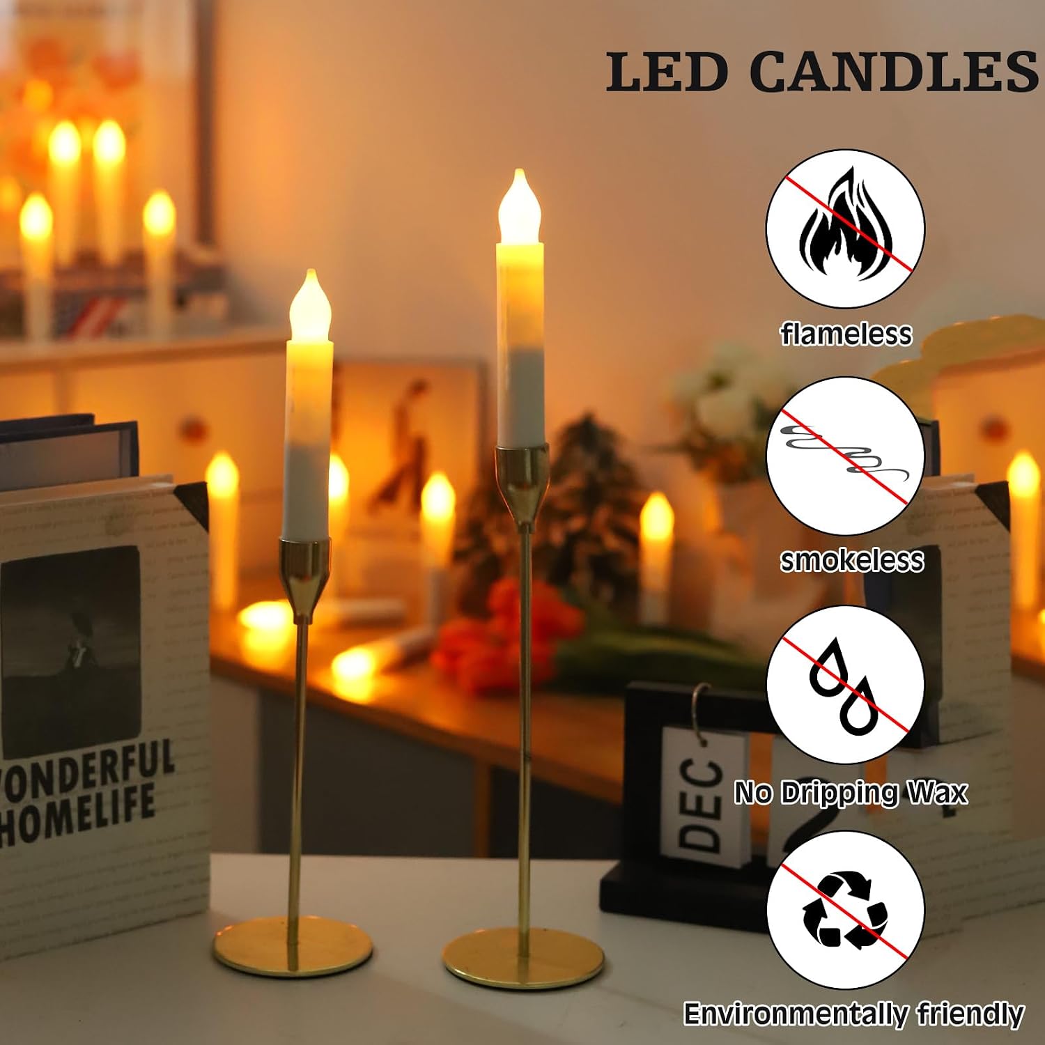 MUMCHASI Flameless Candles with Remote, Battery Operated Candlesticks, Led Taper Candles with Timer, Flickering