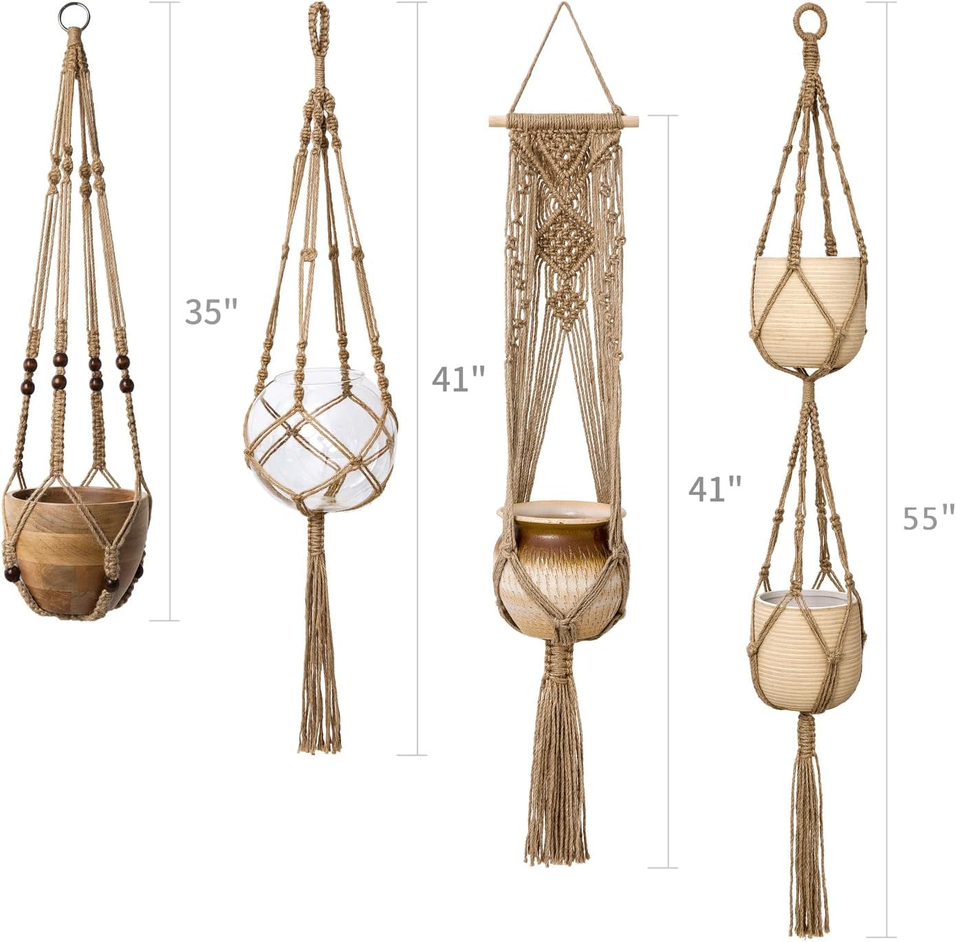 Macrame Plant Hangers Indoor Hanging Planter Basket Wall Decorative Flower Pot / Brown / Set of 4