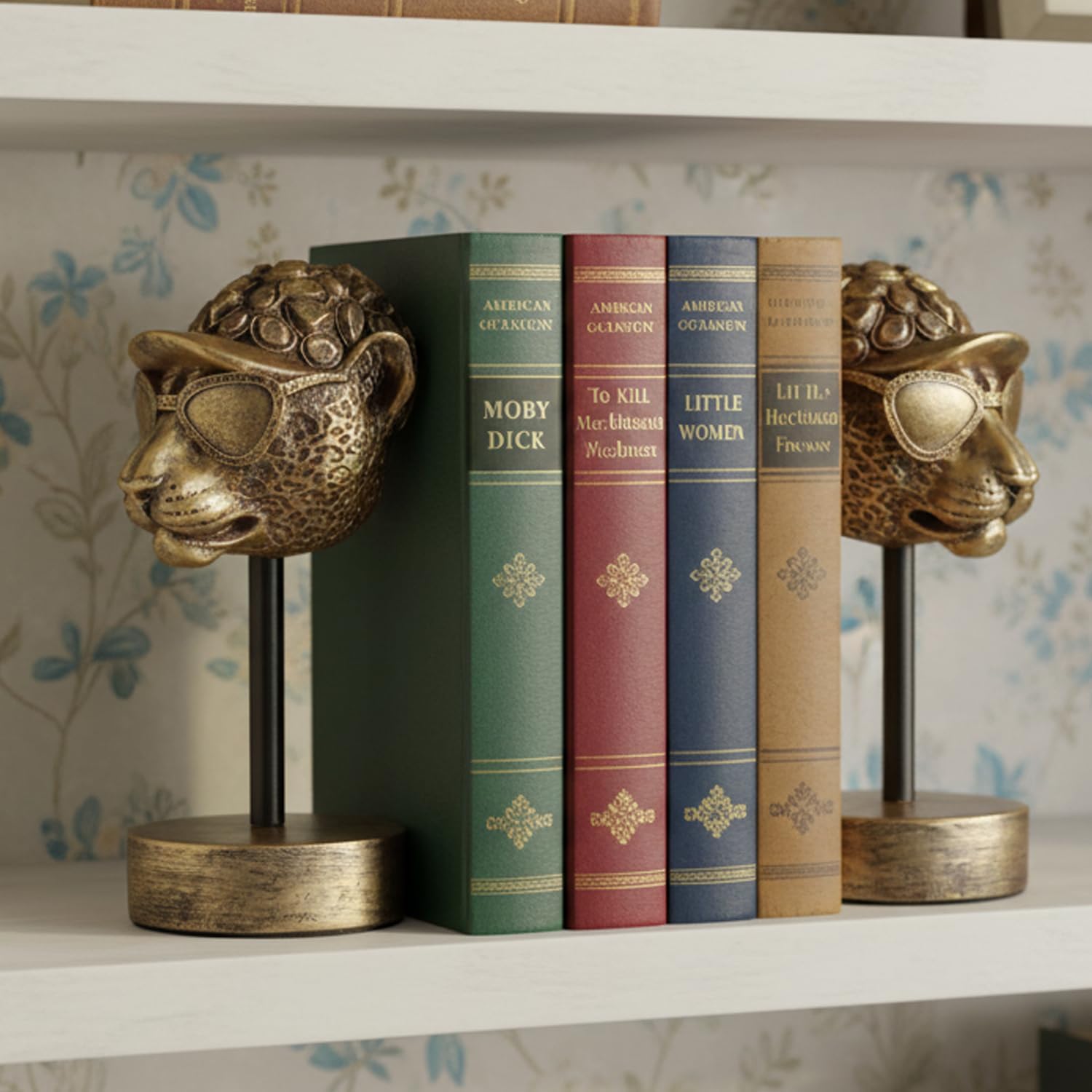 Vintage Bookends / Resin Book Ends / Golden Cheetah