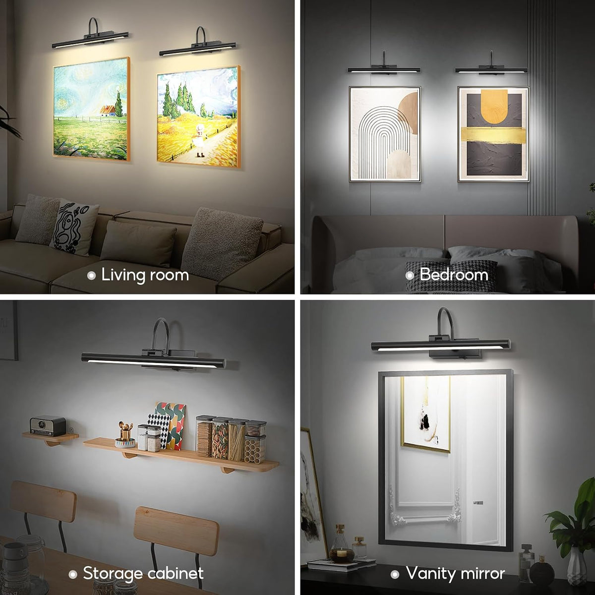 20" Picture Light for Wall Black Rechargeable Wireless Remote Lights Dimmable LED Art Painting Light with 3 Color Temp