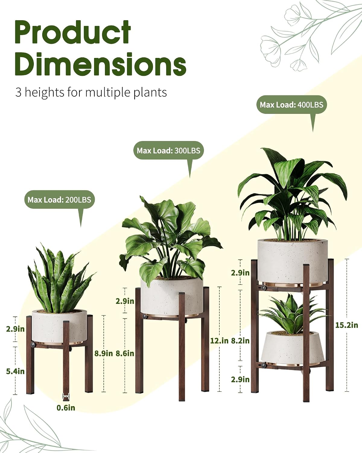 Plant Stand Indoor 3 Pack, Metal Modern Indoor Plant Stand Adjustable, Heavy Duty Single Plant Stands Outdoor Corner