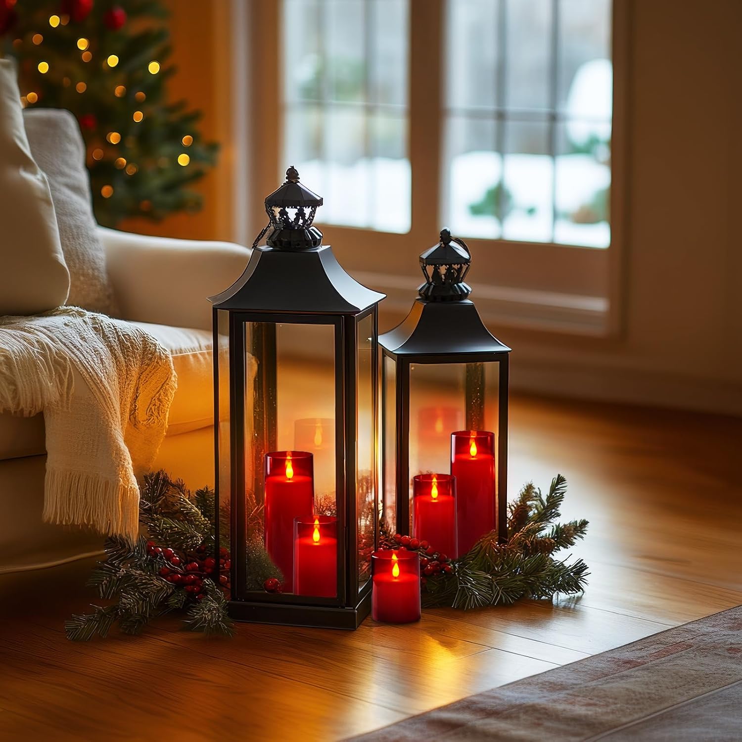 Homemory Christmas Red Flickering Flameless Candles, Battery Operated Acrylic LED Pillar Candles with Remote Control