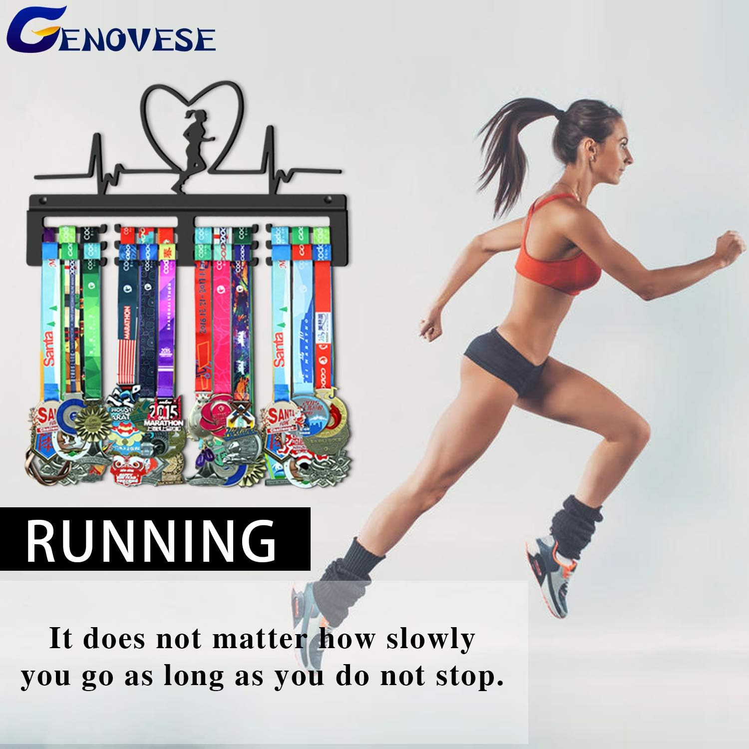GENOVESE Medal Hanger for Women's Running,Marathon Medals Display Rack,Sturdy Steel Metal Holder,Wall Mount Over 50