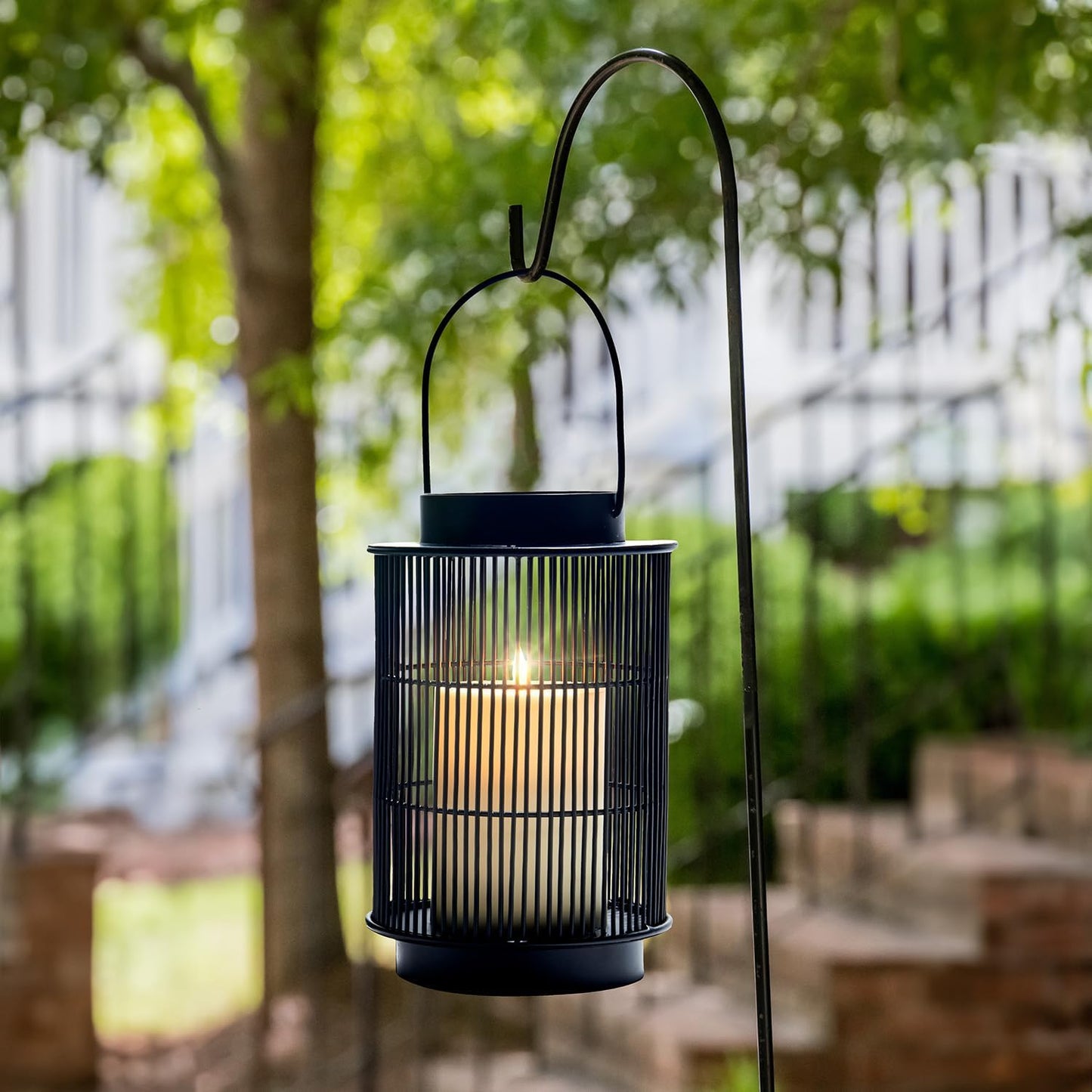 LampLust Outdoor Lanterns Patio Decor, 2 Pack, 8 in Black Metal Candle Lantern