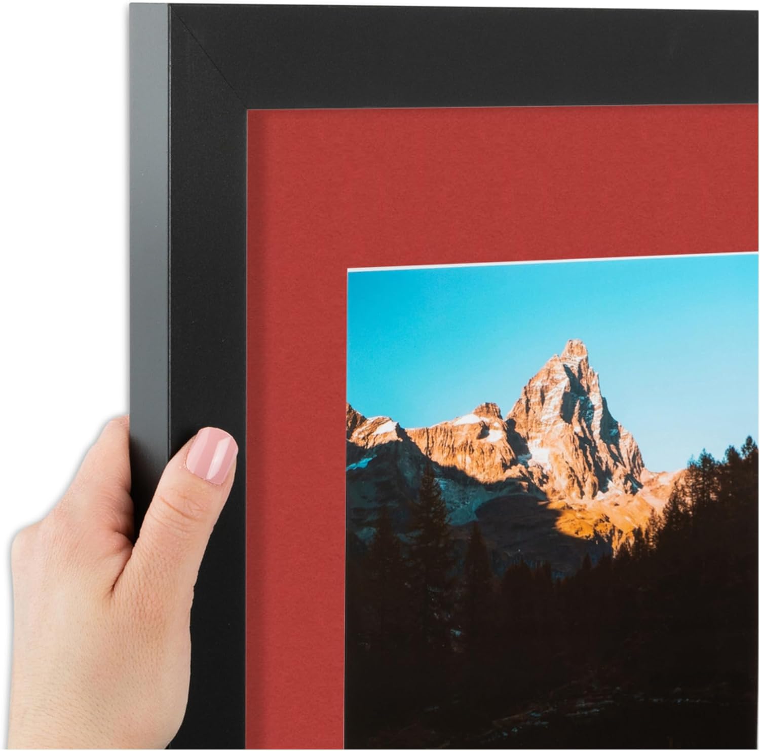 ArtToFrames Collage Picture Frame 3 Opening 3-5x7 Photo Frame | Made in USA | Black Frame Deep Red and Black Mats