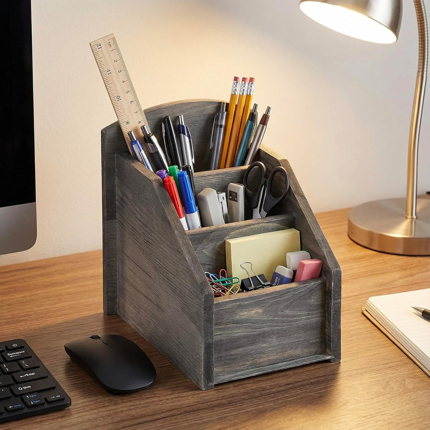 Rustic Wood Remote Control Holder Organizer Caddy / Dark Gray