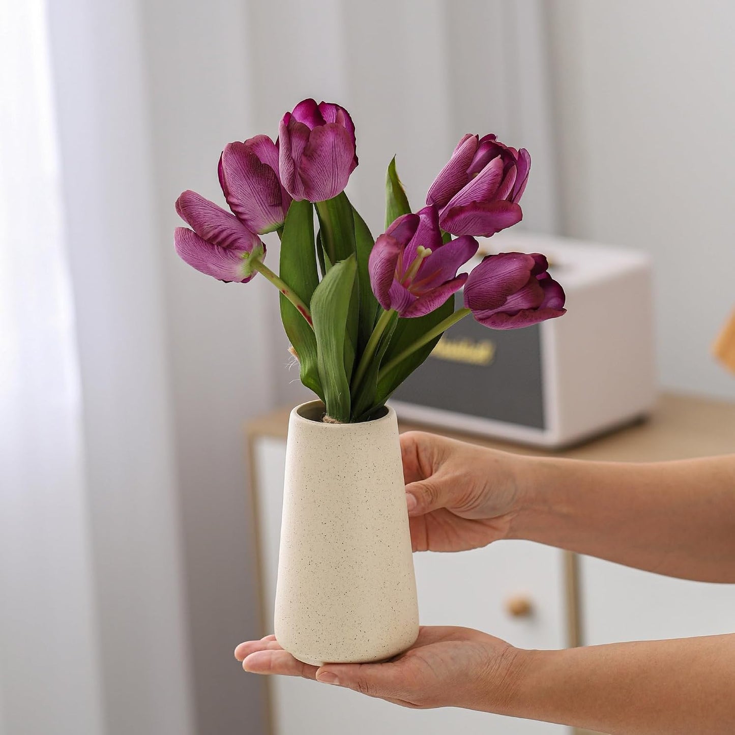 Ceramic Vase / Boho Off White Cream Vases for Flower / Beige / Small