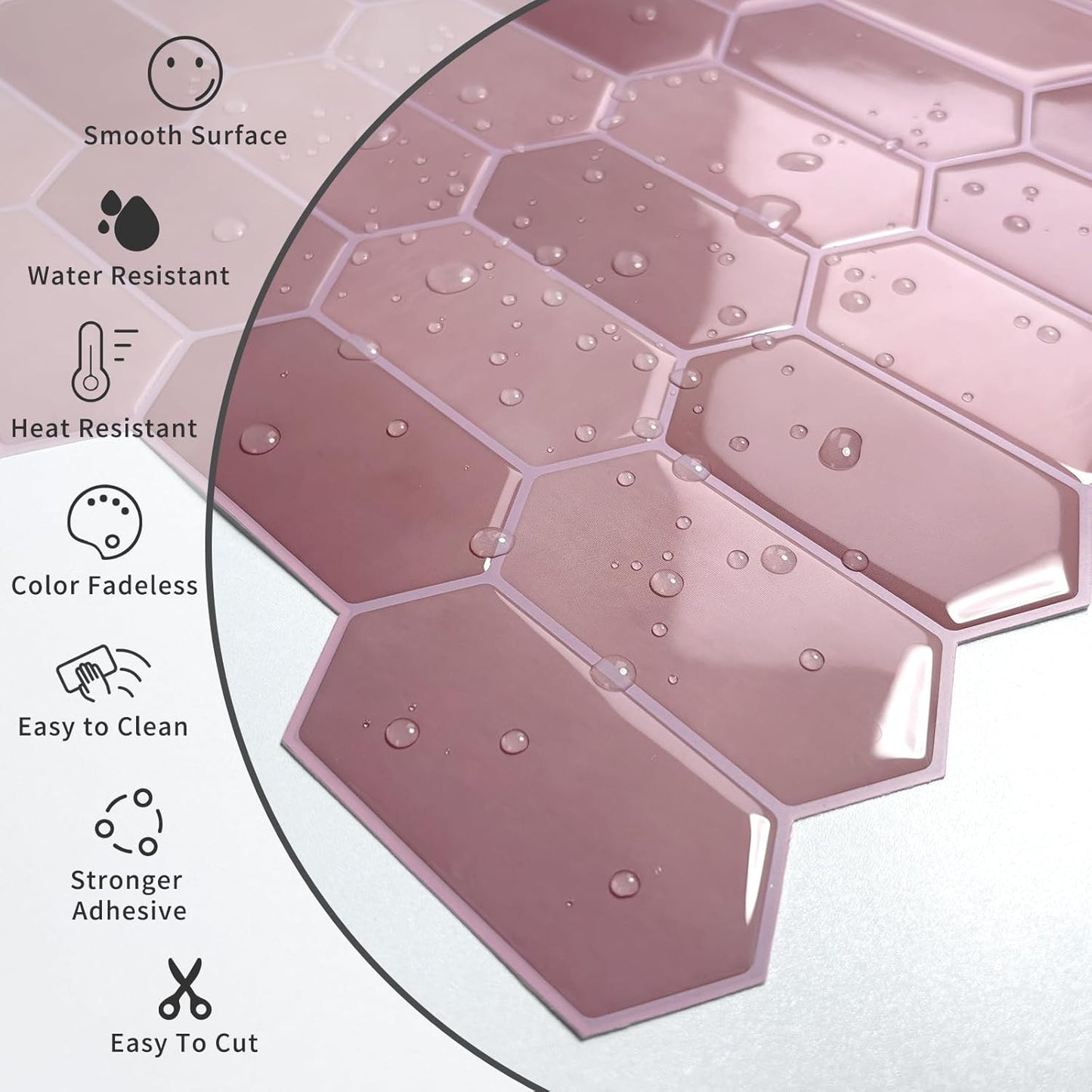 3D Waterproof Self-Adhesive Wall Tile Stick on Backsplash / Pink