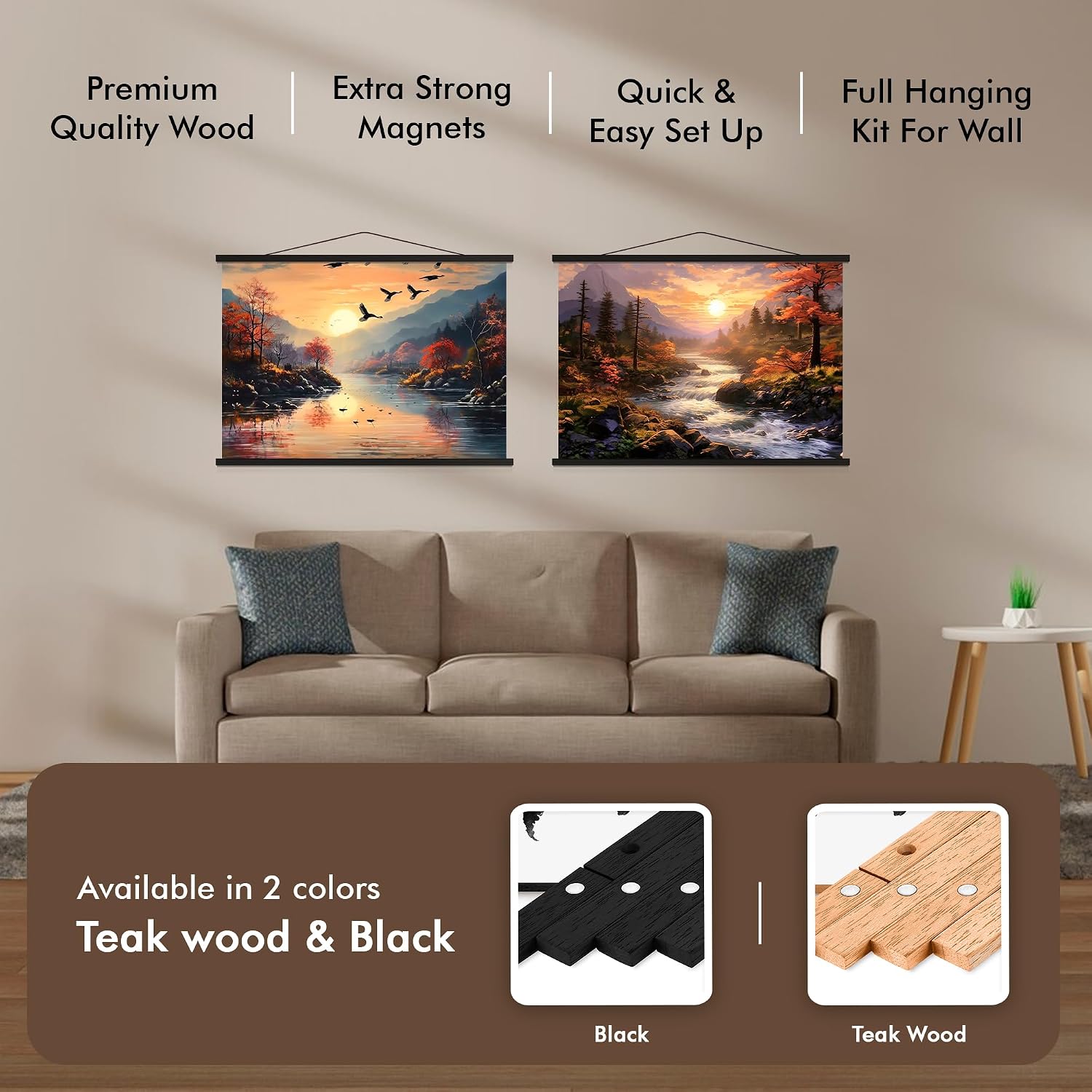 Magnetic Poster Hanger 36” Poster Frame with Strong Magnets, Complete Hanging Kit for Art, Maps, Pictures, and More