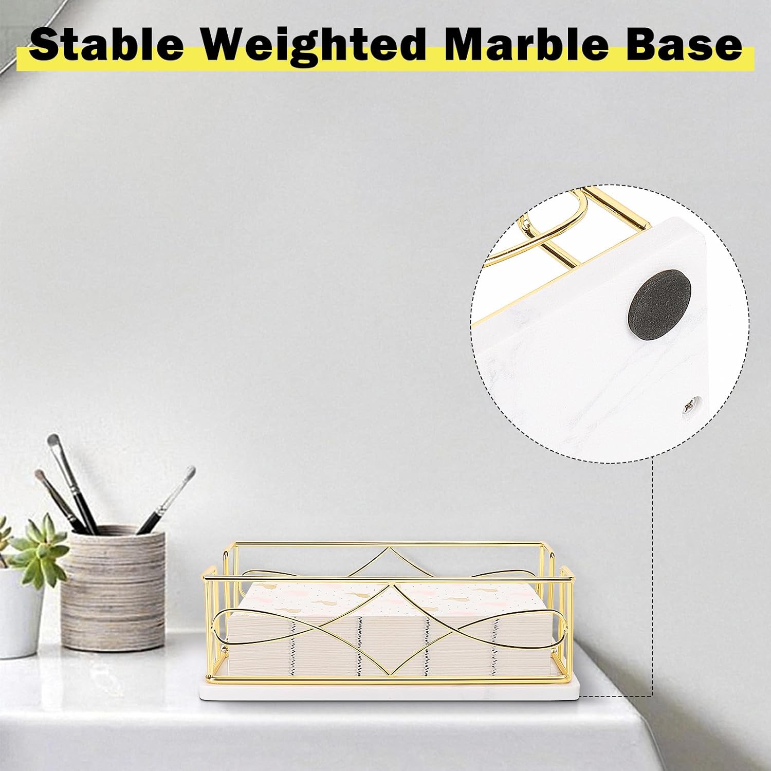 Modern Metal Napkin Stand / Gold / 3.2 Inches