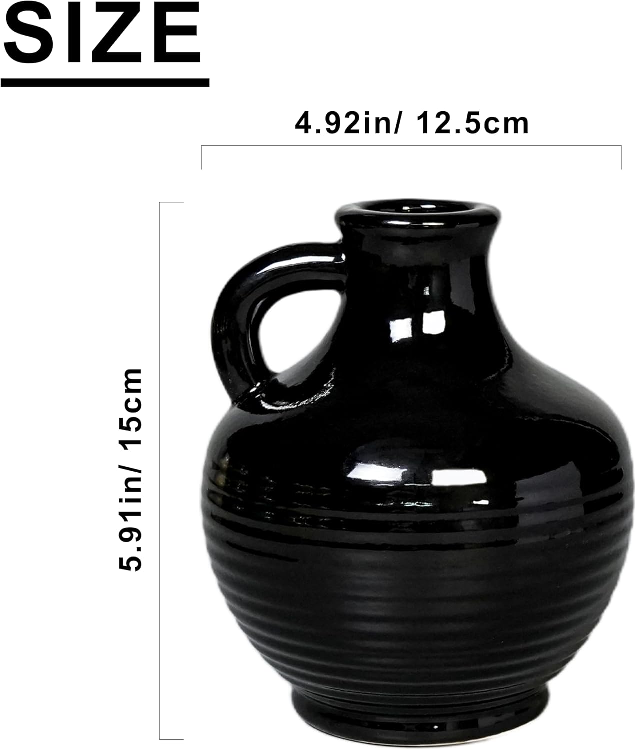 Black Ceramic Vases Home Décor- Small Modern Decorative Vase / 6 Inch / Black - 6