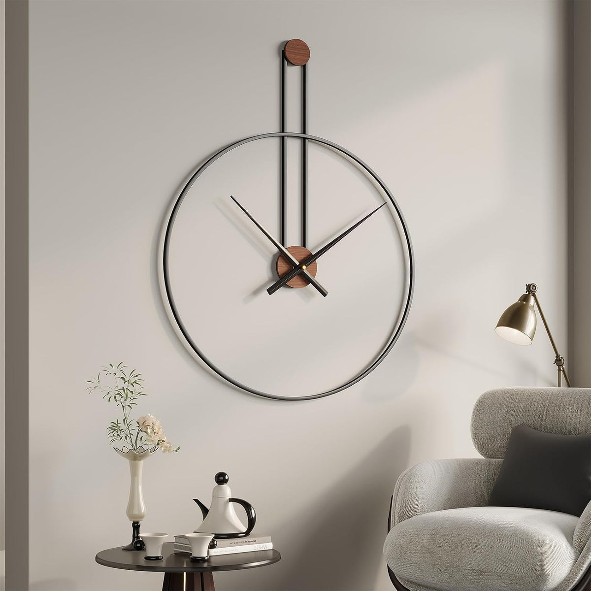 Cuspin 30 Inch Large Wall Clock, Modern Black Metal Clocks for Living Room | Battery operated, silent non ticking, open