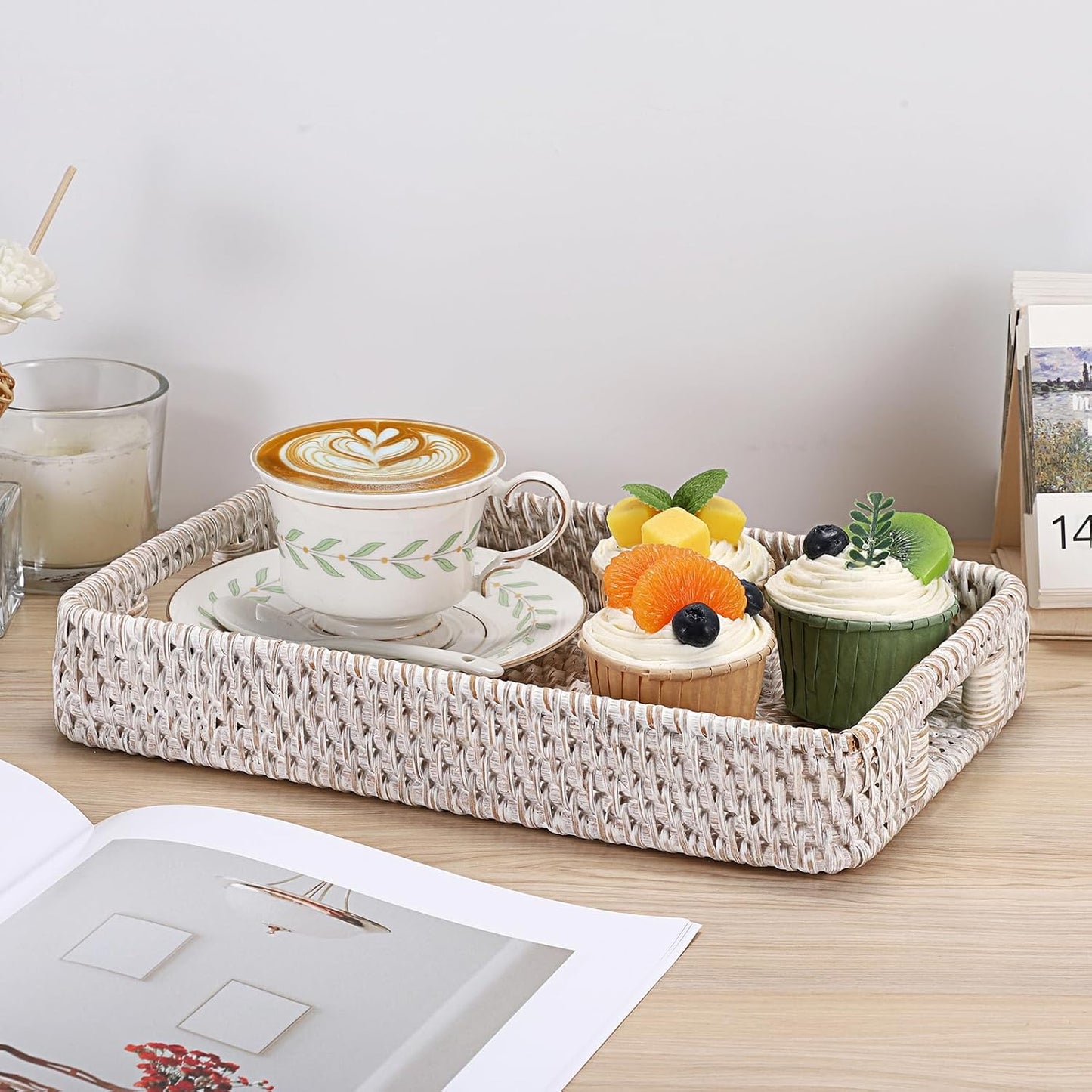 Hand Woven Tray / 11.8 x 7.8 x 1.9 / Whitewash