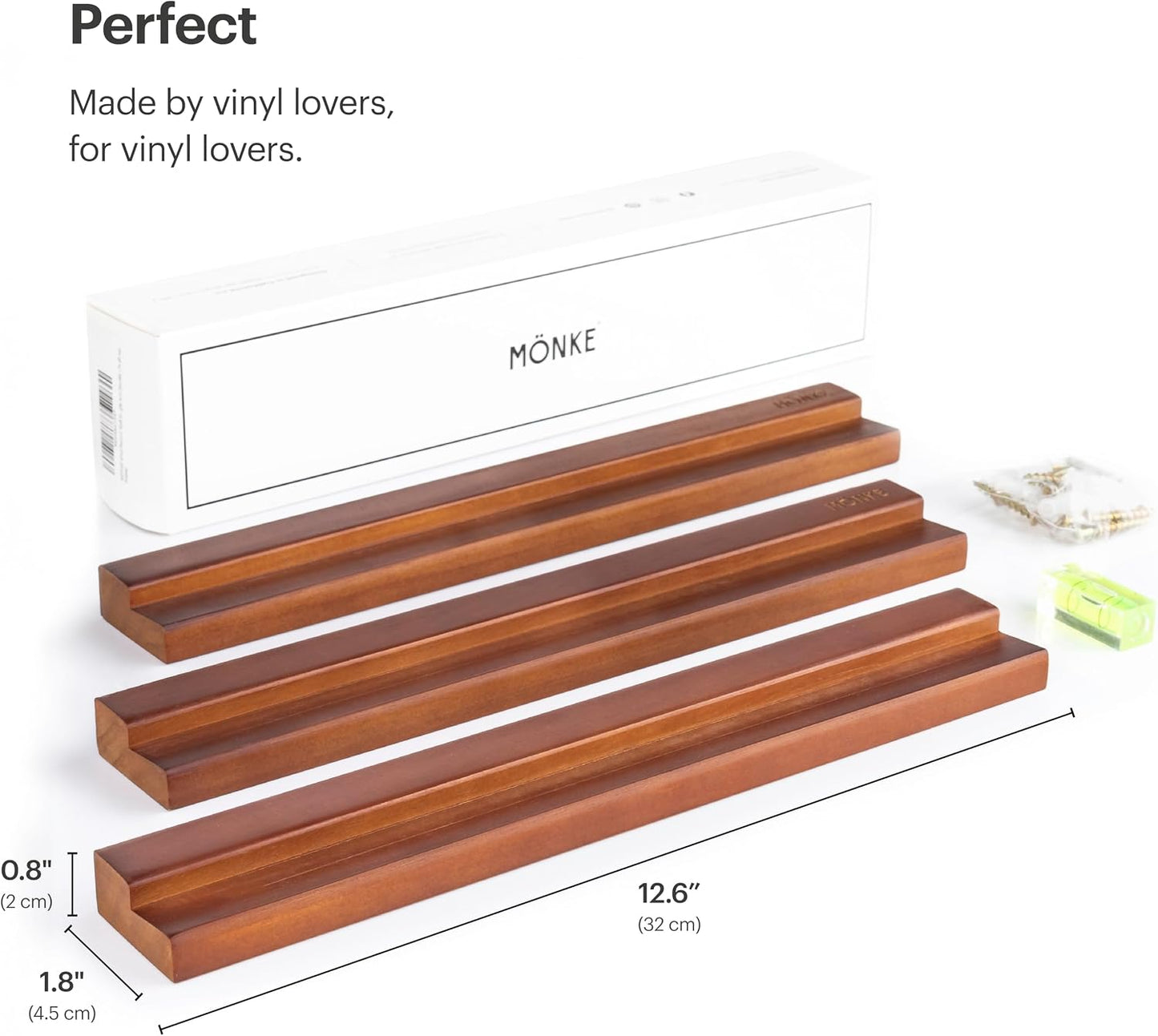Vinyl Record Wall Mount - 3 Elegant Display Ledges Made from Solid Wood - These Vinyl Record Shelf Will Hold Records of