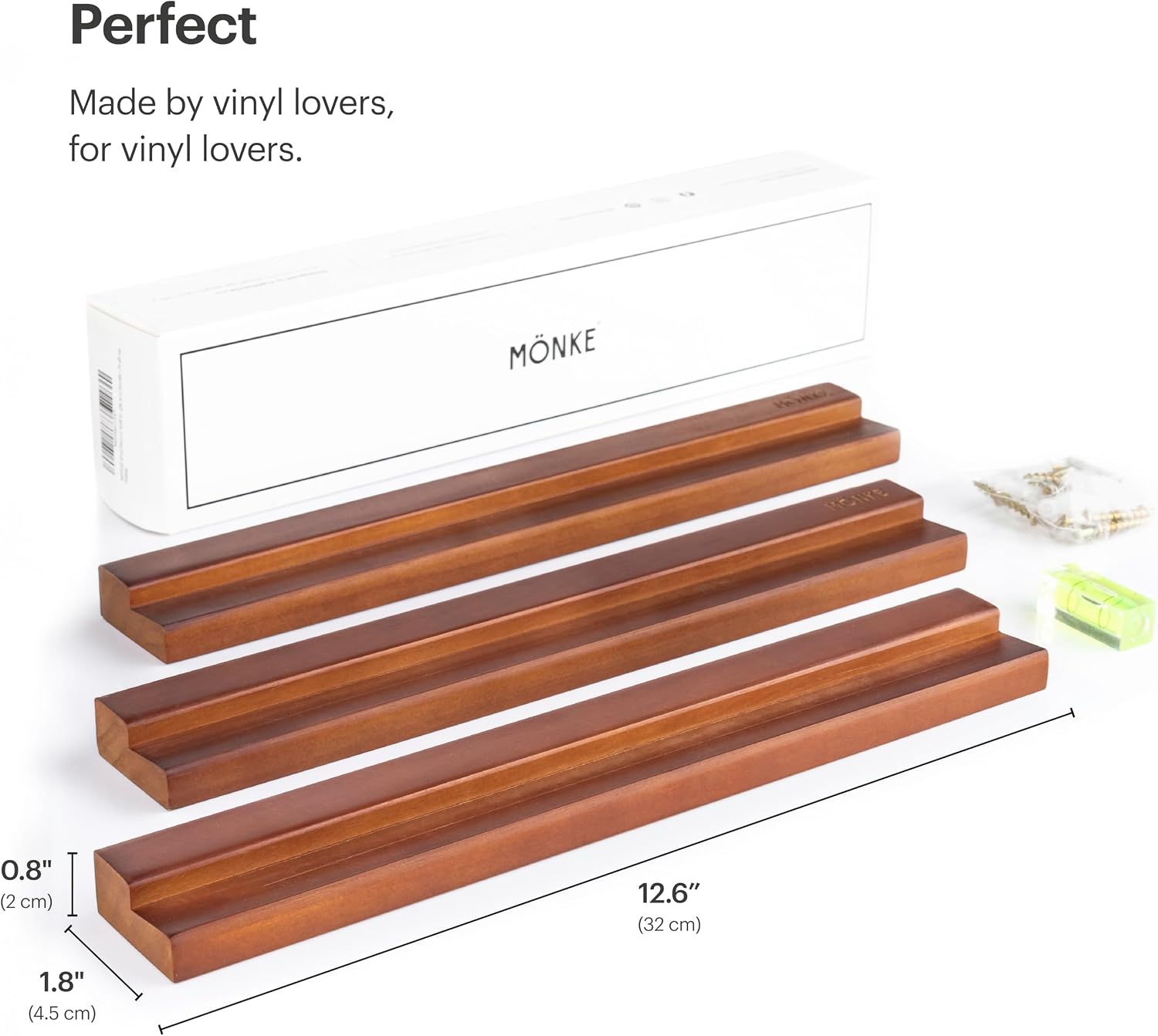 Vinyl Record Wall Mount - 3 Elegant Display Ledges Made from Solid Wood - These Vinyl Record Shelf Will Hold Records of