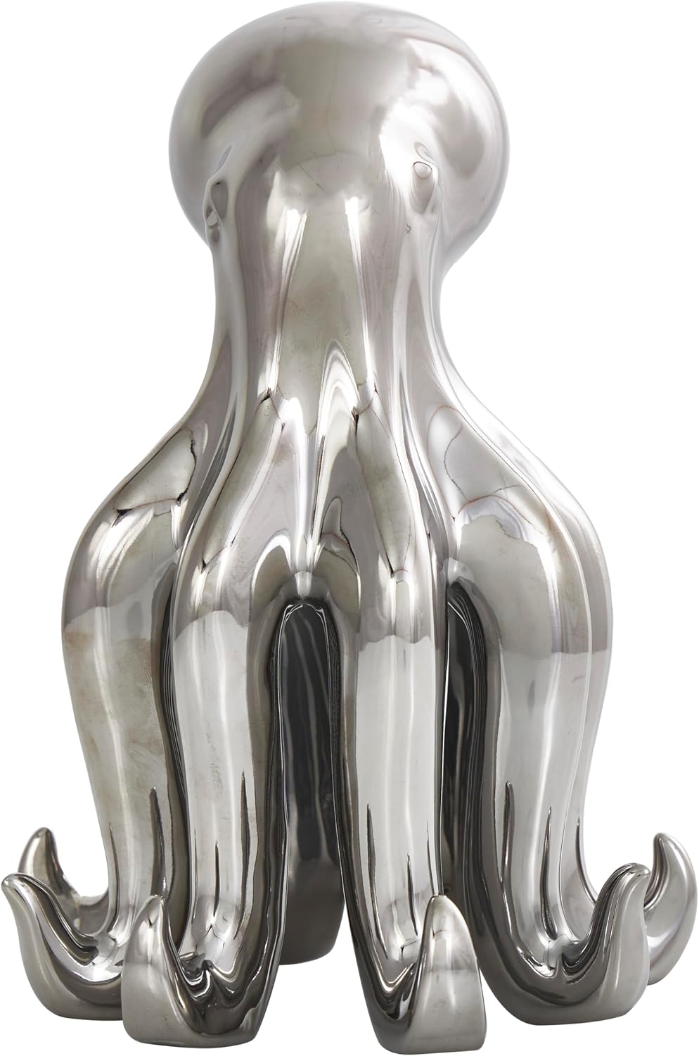 Ceramic Octopus Decorative Sculpture Standing Home Decor Statue / Silver / 6 x 6 x 8