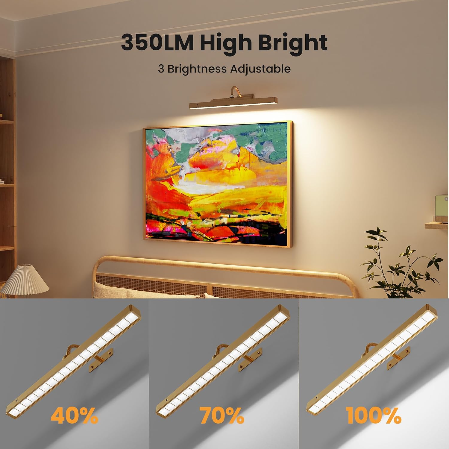 Picture Light Battery Rechargeable, 3Pack Picture Light for Wall with Remote, 3 Color Modes and Dimmable Classic Art