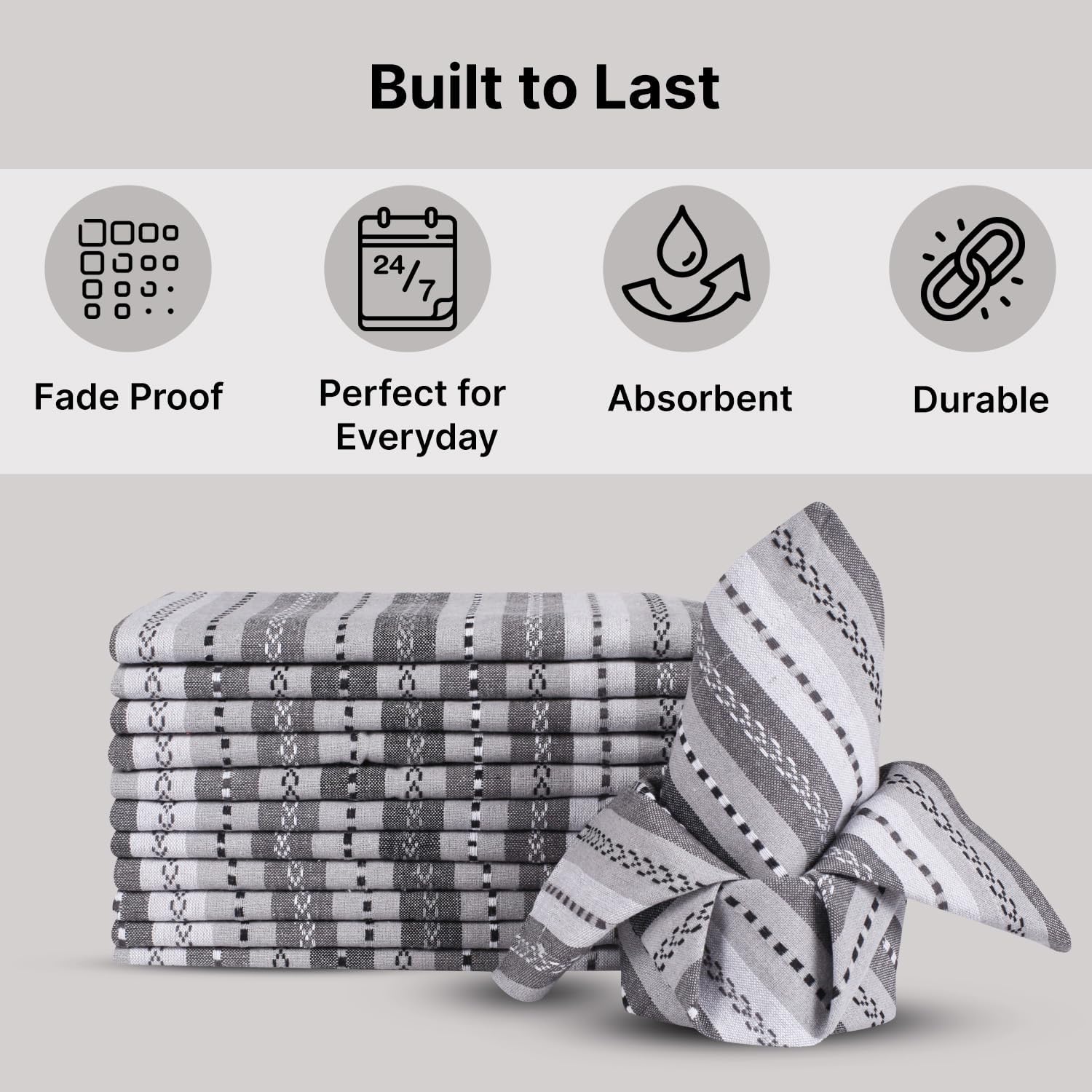 LFH Home Cotton Rich Cloth Salsa Napkin Set of 12 Washable Soft Durable Striped Table Napkins for Dining Wedding, Daily