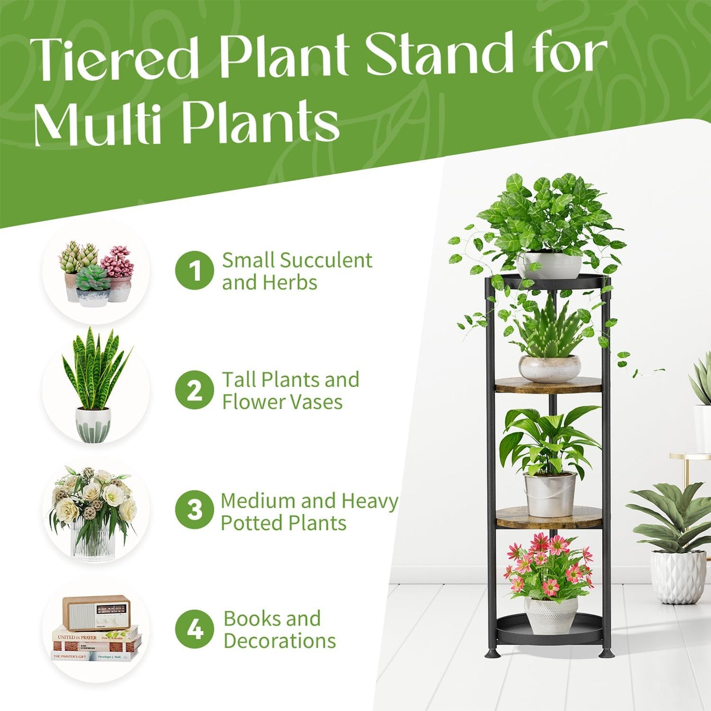 iDavosic.ly 4 Tier Corner Metal Plant Stand Indoor, 45 In Tall, Black Brown | Vertical Outdoor Flower Display Holder