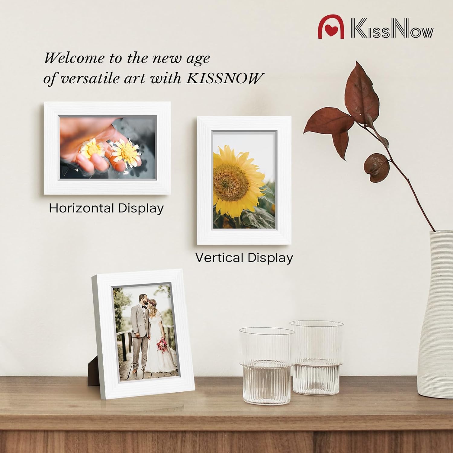 4x6 Picture Frame 4 Pack, White Solid Wood, Wall or Tabletop, Room | Gallery Wall Set, Thick & Wide Border, Polished