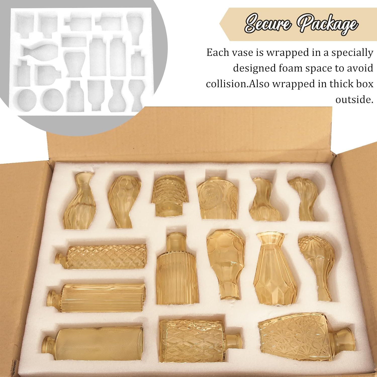 Bud Vases Set Small Vintage Glass Bottles Bud Vases in Bulk Multiple Shape / Champagne / Set of 36