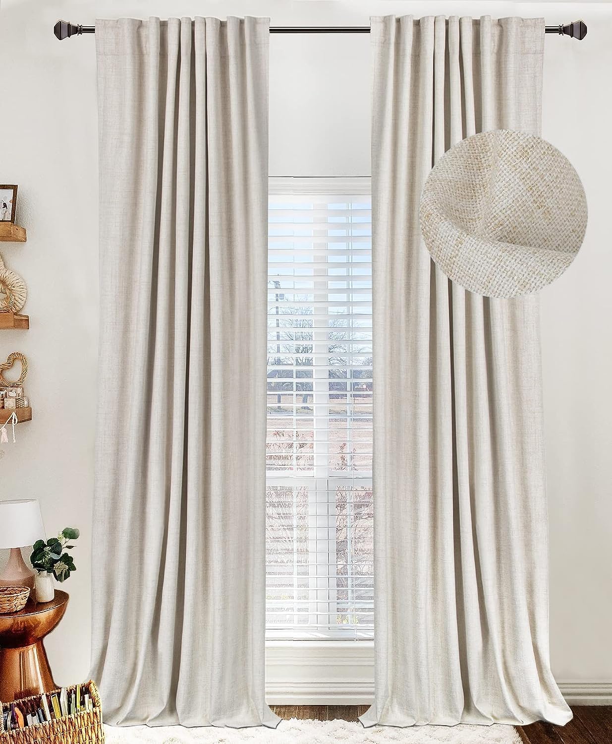 MIULEE 100% Blackout Linen Curtains for Bedroom 52x108 Inches Linen