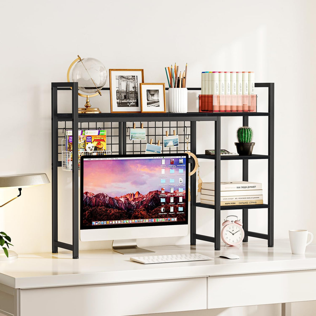 Snughome Desk Shelf, 38.6" Desktop Organizer Shelf, Desk Hutch for Computer Monitor, 4 Tier Desk Display Rack with
