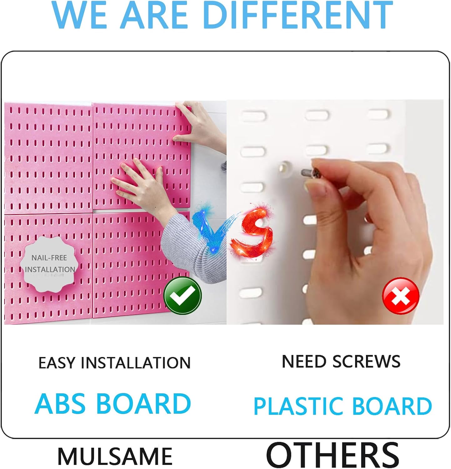 MULSAME Pegboard Combination Kit, 25.2" x 25.2" Wall Mounted Storage Set with 4 Pegboards & 20 Accessories Hanging, Peg