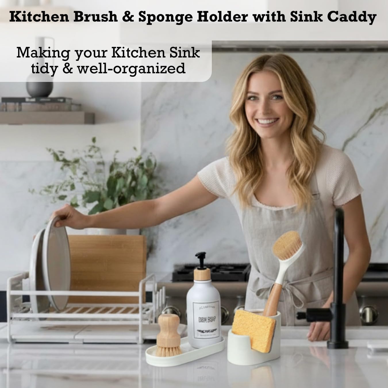 in 1 Ceramic Sponge&Brush Holder and Soap Tray Set / Shape-set / 3 Inch