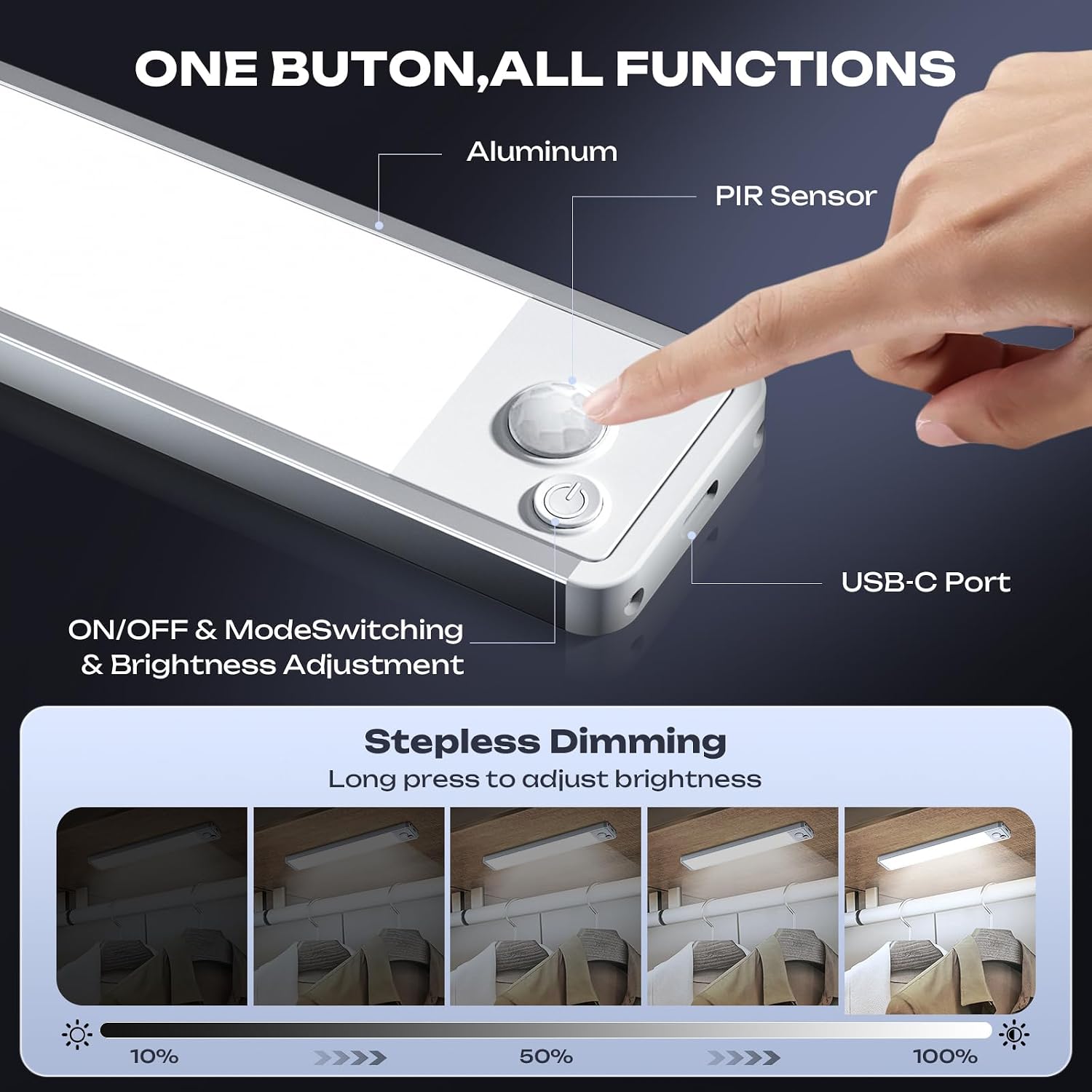 Under Cabinet Lighting Wireless LED Motion Sensor Magnetic Light 14Inch 2500maAh Rechargeable Indoor Closet Lights for
