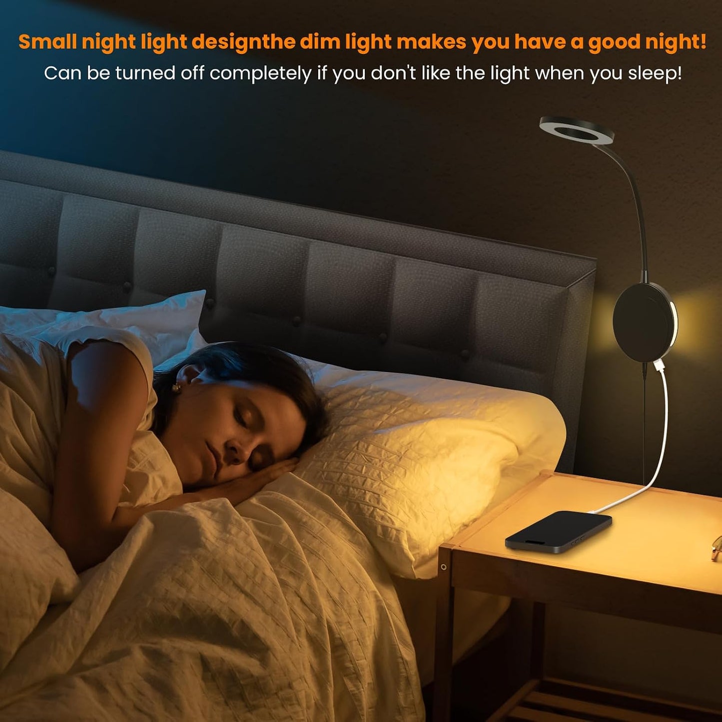 Wall Mounted Reading Light, Bedside Headboard Lights with 5 Color Temperature & 5 Dimming, 360 Flexible Gooseneck, USB