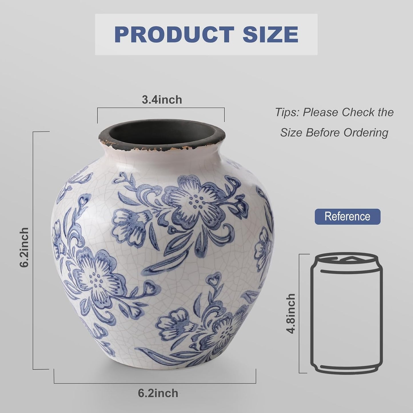 Ceramic Flower Vase Home Decor / 6.2"-blue and White / 6.2 Inch