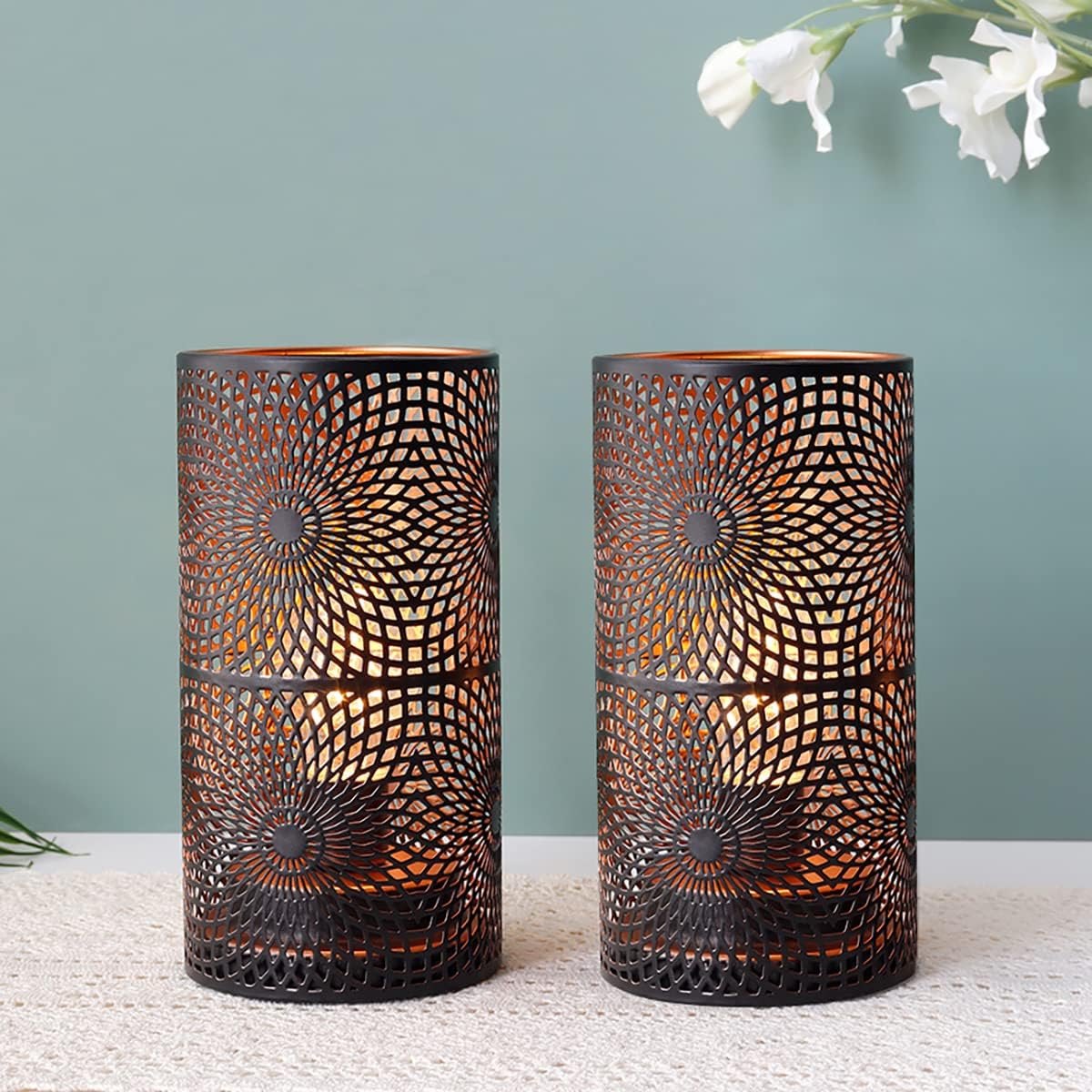 JHY DESIGN Set of 2 Black Table Metal lamp Battery Powered Cordless Accent Light with Edison Style Bulb Battery