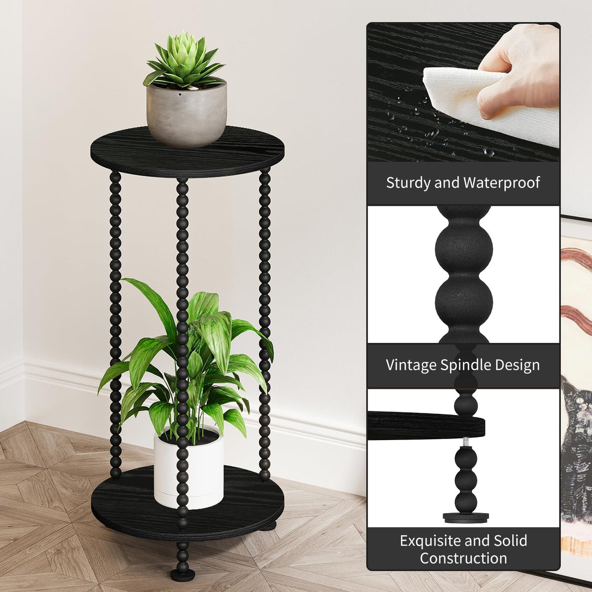 YINMIT Plant Stand Indoor, 2 Tier Small Plant Stand with Metal Spindle Leg | Narrow Corner Plant Table for Living Room