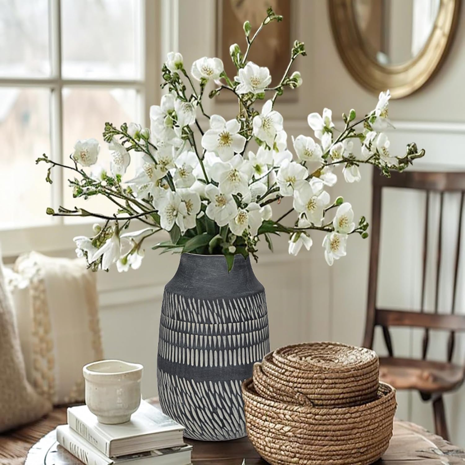 Rustic Ceramic Vase / 9" Dark Grey