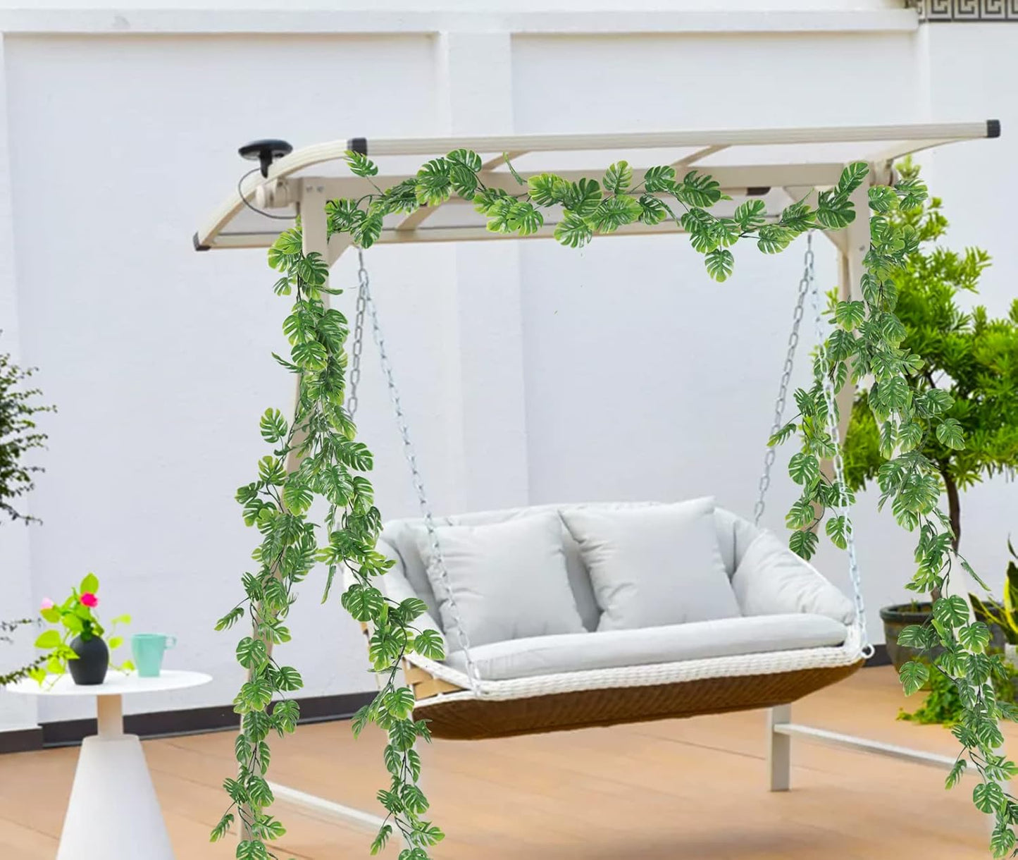 Fake Hanging Plant Ivy Faux Tropical Palm Leaf Greenery / Monstera Leaf Vines / 5.9 Inch / Set of 4