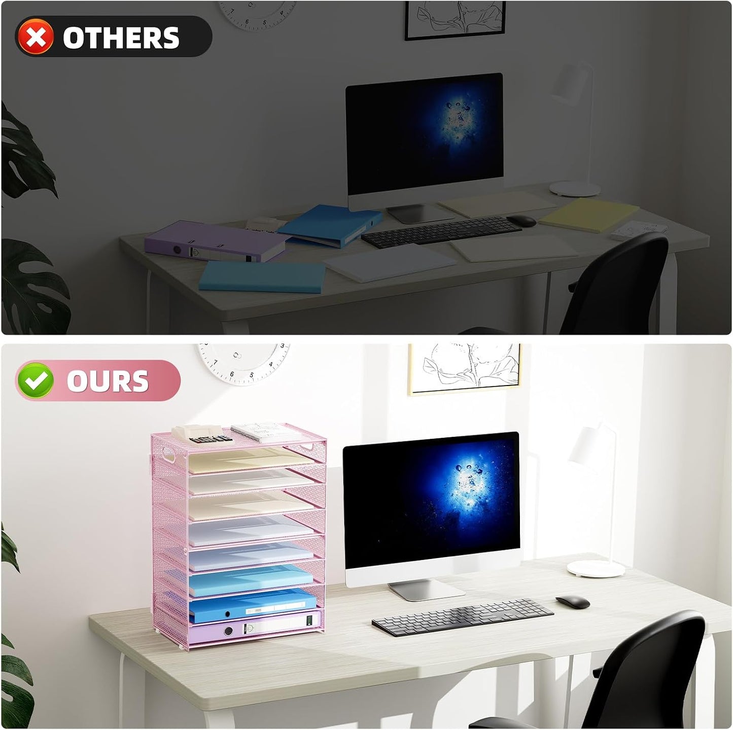 Marbrasse Paper Organizer Letter Tray, 9 Tier Mesh File Organizer with Handle, Paper Sorter Desk Organizer for Home