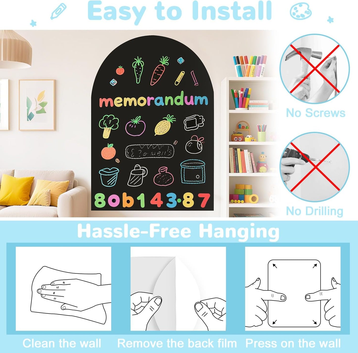 Magnetic Wall Decal Arch Magnet Wall for Kids Chalkboard Adhesive / 32"W x 40"H / Black / 40 x 32