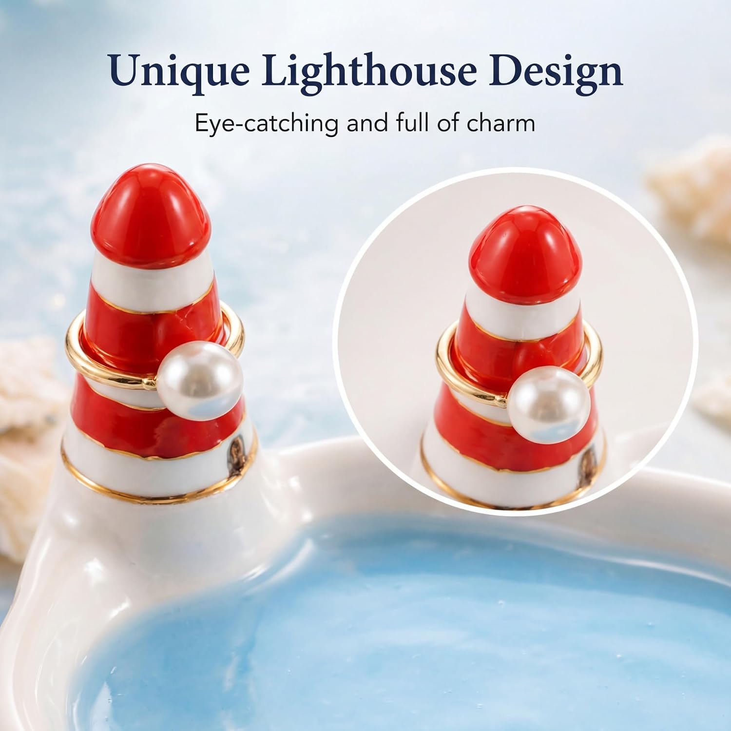 Lighthouse Jewelry Holder Ceramic Ring Dish / Blue / 6 x 4
