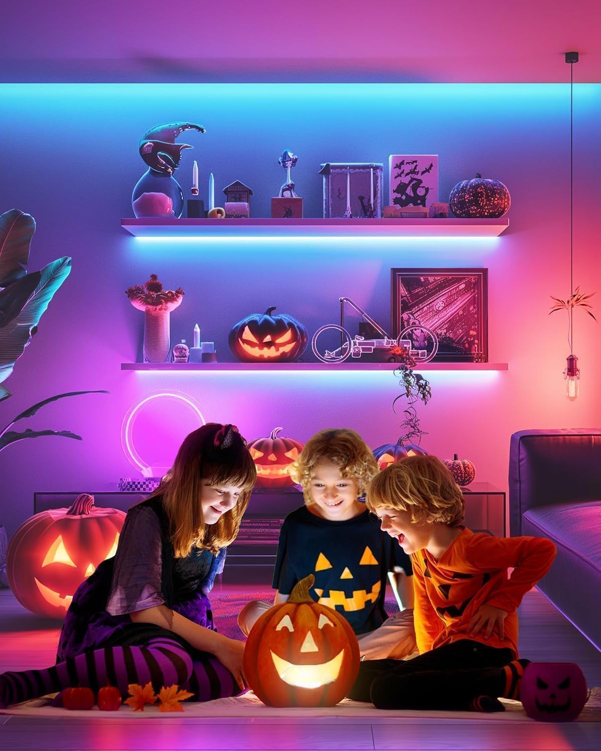 Cefrank Color Cabinet Lighting, 4pcs 12" Linkable RGB LED Light Bar Kit for Display Cabinet, Smart App & Remote