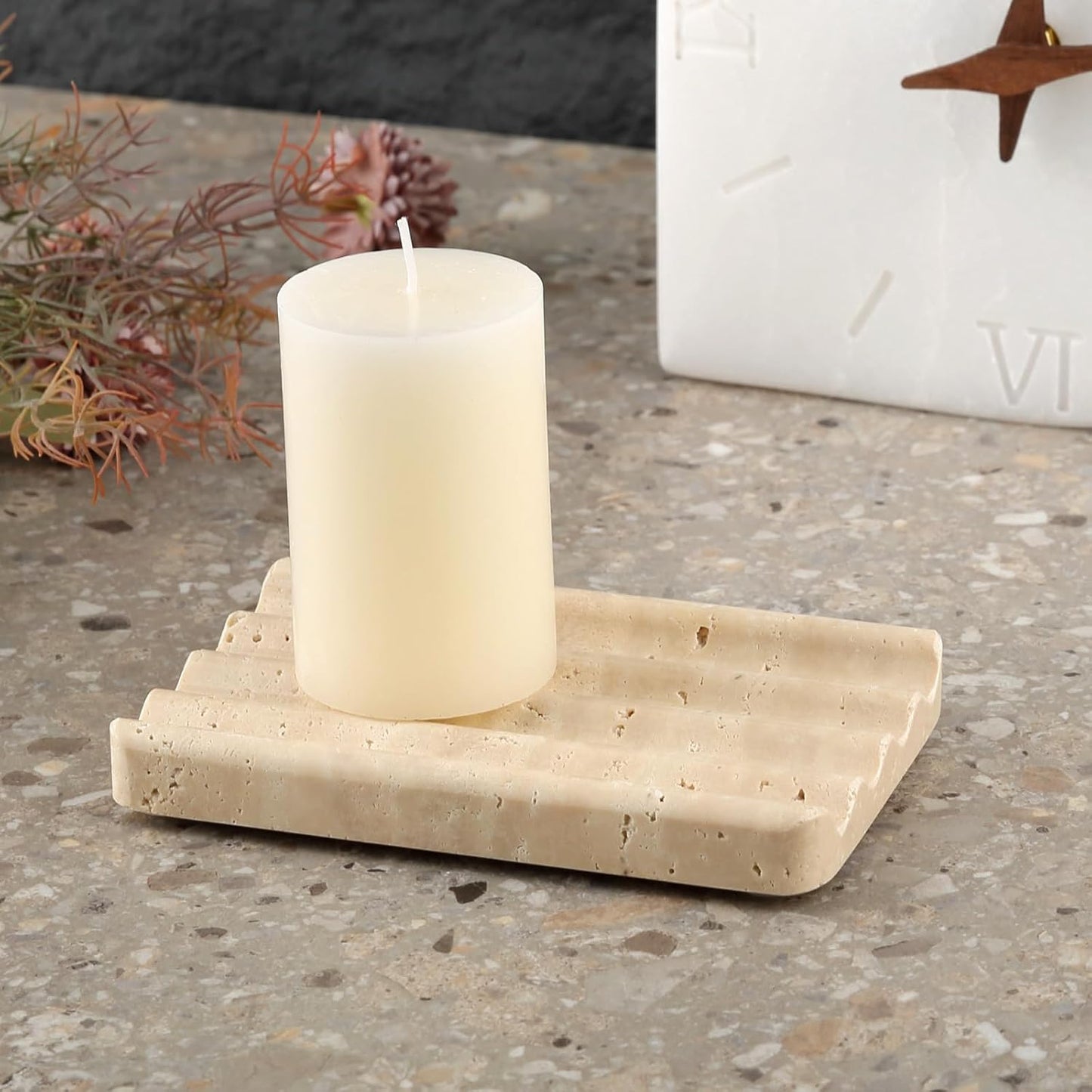 Travertine Bar Soap Holder Shower / Travertino Romano / Beige