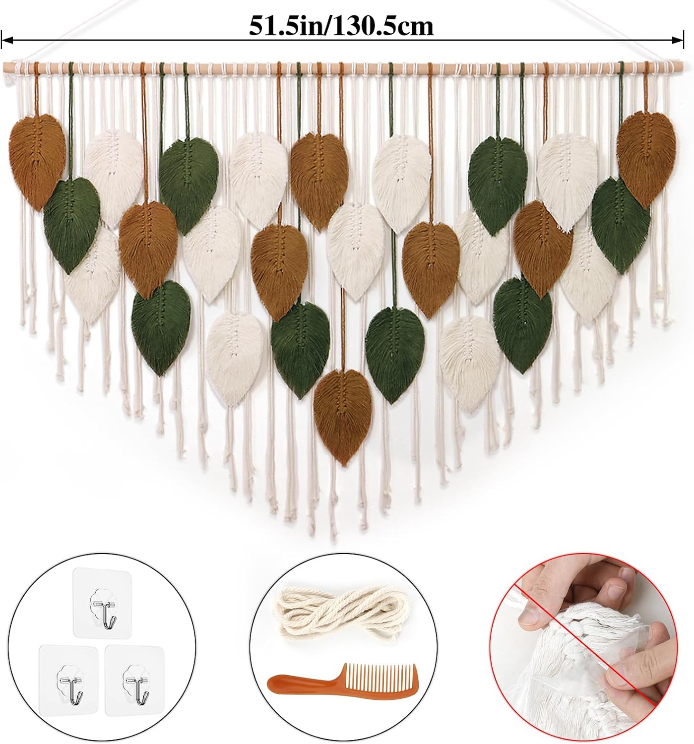Large Macrame Wall Hanging Boho Woven Tapestry / 51.5"W x 33.5"L