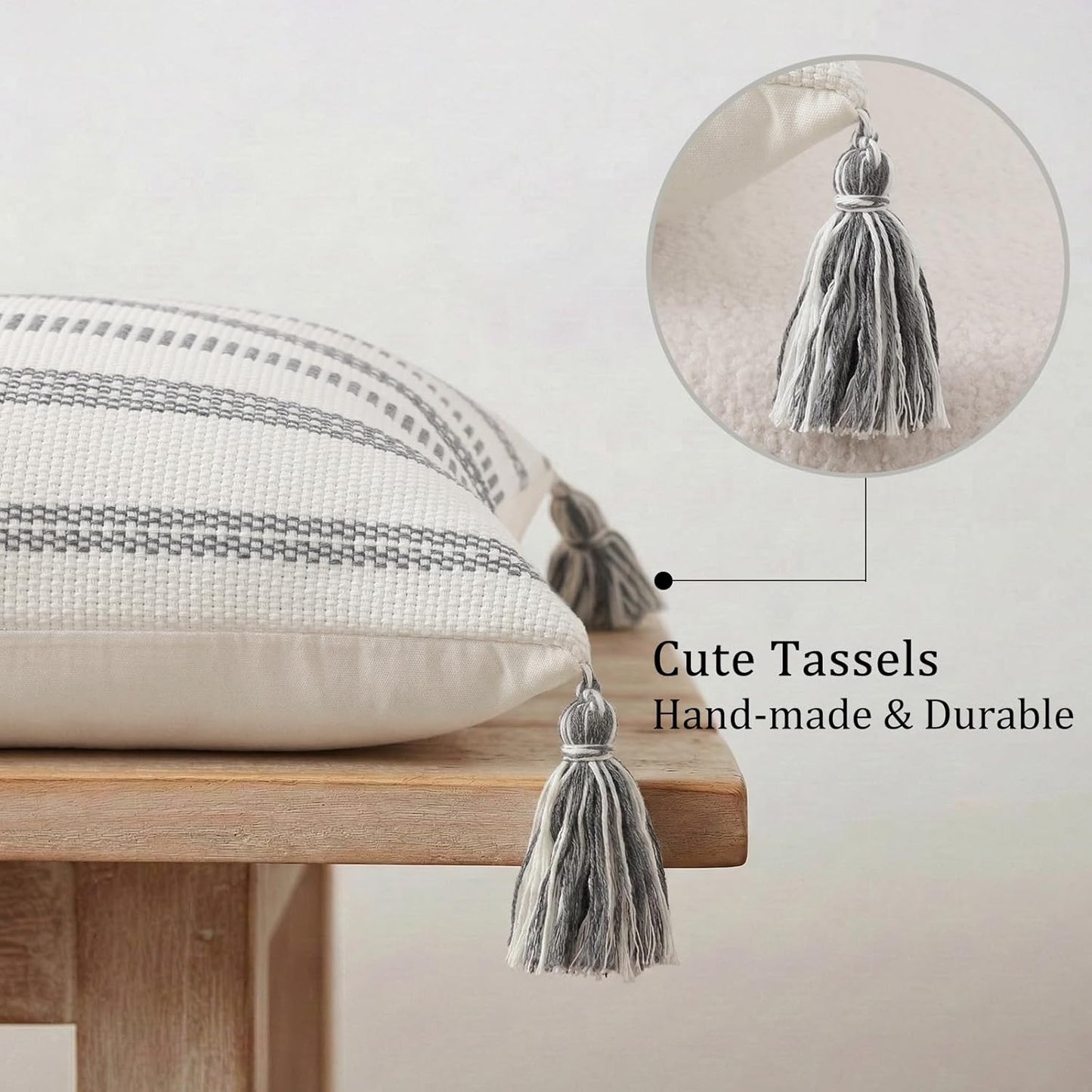 Boho Outdoor Couch Throw Pillow Covers Decorative Thick / Grey and Cream White / 20 x 20 / Set of 2